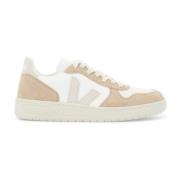 Chroomvrije Leren Sneakers met Suède Logo Veja , Beige , Dames