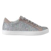 Glitter Zilver Sneakers met Grijze Details P448 , Gray , Dames