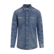 Ocean Blue Denim Overhemd Givenchy , Blue , Heren