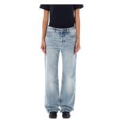 Lichtblauwe Wide-Leg Denim Jeans Saint Laurent , Blue , Dames