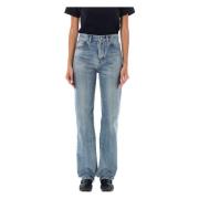 Blauwe Mid Rise Straight Leg Jeans Saint Laurent , Blue , Dames