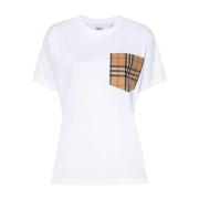 Witte T-shirts en Polos met Handtekening Check Burberry , White , Dame...