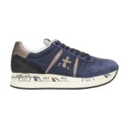 Blauwe Sneakers met Suède en Logo Premiata , Blue , Dames