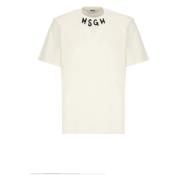 Heren Ivory Katoenen T-shirt met Logo Msgm , Beige , Heren