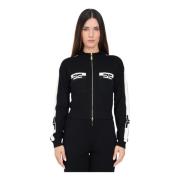 Cropped Zip Sweater Bicolor Logo Elisabetta Franchi , Black , Dames