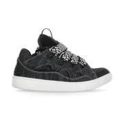 Zwarte Denim Sneakers met Herringbone Patroon Lanvin , Black , Heren