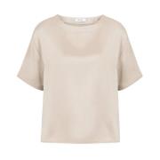 Korte Mouw Jacquard Top Knit-ted , Beige , Dames