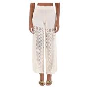 Wideleg Gebreide Broek Akep , White , Dames