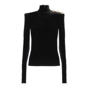 Fluwelen top met lange mouwen Balmain , Black , Dames