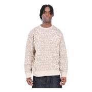 Beige Monogram Print Crewneck Sweater Armani Exchange , Beige , Heren