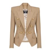 6-knoops katoenen jas Balmain , Beige , Dames