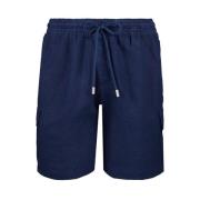 Solide Linnen Cargo Bermuda Shorts Vilebrequin , Blue , Heren