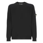 Zwarte Crewneck Sweater met Logo Patch Stone Island , Black , Heren