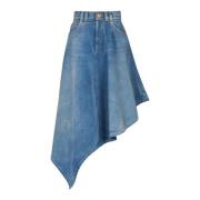 Geplooide asymmetrische denim rok Balmain , Blue , Dames