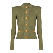 Gingham opengebreide vest Balmain , Green , Dames