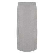 Grijze Melange Gebreide Pencil Rok met Zijrits Cream , Gray , Dames