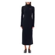 Maxi Jurk met Hoge Hals MM6 Maison Margiela , Black , Dames