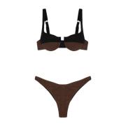 Geëmbosseerd kleurblok bikini set Me-Fui , Brown , Dames