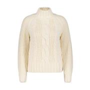 Turtle Cable Sweater Red Button , Beige , Dames