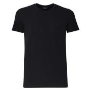 Zwarte Katoenen T-shirt met Logo Dondup , Black , Heren