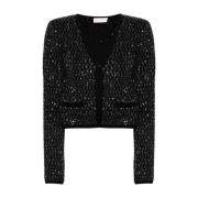 Zwarte Paillet Sweater V-Hals Stijl Liu Jo , Black , Dames