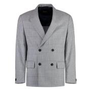 Houndstooth Wollen Jas Dubbelknoops Revers Hugo Boss , White , Heren