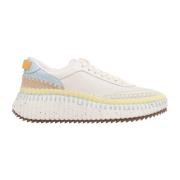 Witte Leren Sneakers met Contrasterende Inzetstukken Chloé , White , D...