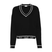 Intarsia-Knit Logo Stripe Sweater Liu Jo , Black , Dames