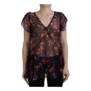 Zwarte Bloemen V-Hals Blouse Top Dsquared2 , Black , Dames