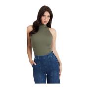 Ribbed Top - Groen, Aansluitend, Hoge Hals Guess , Green , Dames