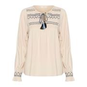 Vrouwelijke Blouse met Geborduurde Details Cream , Beige , Dames