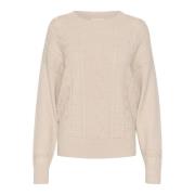 Puff Sleeve Knit Pullover Oat Melange Cream , Beige , Dames