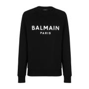 Zwarte Sweatshirts Aw24 Herenmode Balmain , Black , Heren