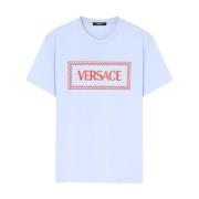 Heldere Blauwe T-Shirts & Polos Versace , Blue , Heren