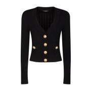 Zwarte Cardigan met Gouden Knopen Balmain , Black , Dames