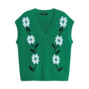 Bloemdetail Katoenen Gilet Max Mara Weekend , Green , Dames