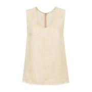 Linnen Top met Franje By Herenne Birger , Beige , Dames