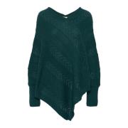 Gebreide Poncho Sea Moss Patroon Cream , Green , Dames