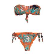 Gerimpelde Bandeau Bikini met Verstelbare Knopen Me-Fui , Multicolor ,...