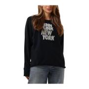 Zwarte Sweater met Oversized Logo Print Penn&Ink N.Y , Black , Dames