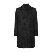 Herringbone Wool Blend Coat Tagliatore , Black , Heren