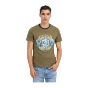 Gedrukt Katoenen T-shirt - Slim Fit Guess , Green , Heren