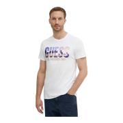 Geborduurd Logo T-shirt - Wit Slim Fit Guess , White , Heren