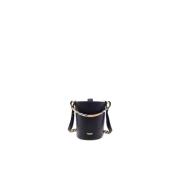 Zwarte Leren Bucket Tas met Geruite Handvatten Burberry , Black , Dame...