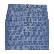 Denim Minirok met FF Motief Fendi , Blue , Dames