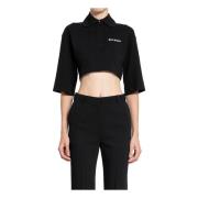 Logo Cropped Polo Zwart Palm Angels , Black , Dames