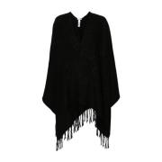 Zwarte Gebreide Cape met Jacquard Motief Liu Jo , Black , Dames