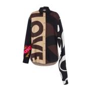 Zijden Asymmetrisch Kleurblok Overhemd Moschino , Brown , Dames