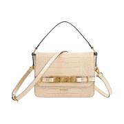 Echt lederen schoudertas - Croco patroon Guess , Beige , Dames