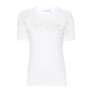 Witte Bloemenapplicatie Crew Neck T-shirt Ermanno Scervino , White , D...